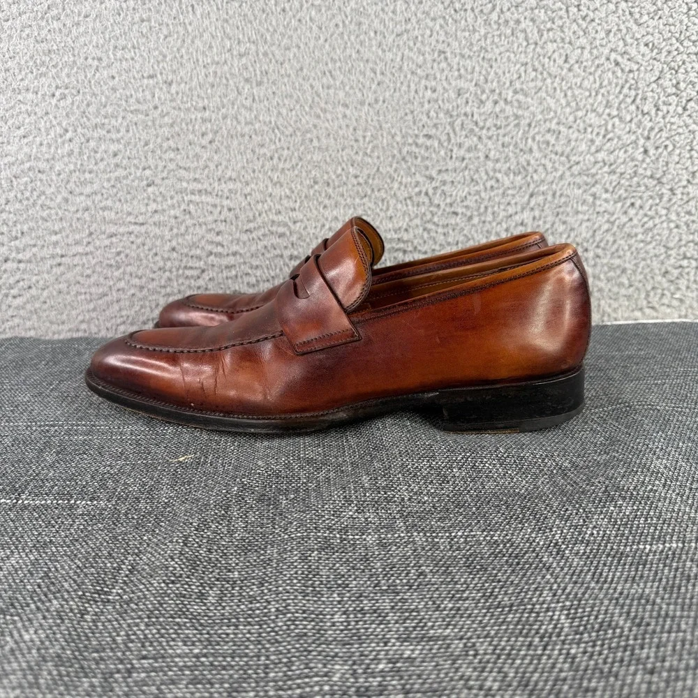 Magnanni Penny Loafers Mens 9.5M Cognac Brown Leather Slip On Dress Shoes Spain